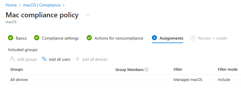 Assigning macOS compliance policy to groups